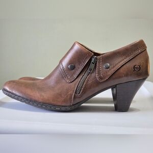 *SOLD*Born Brown Leather Tanya Fold-over Side Zip Ankle Boots Boho Western 9.5